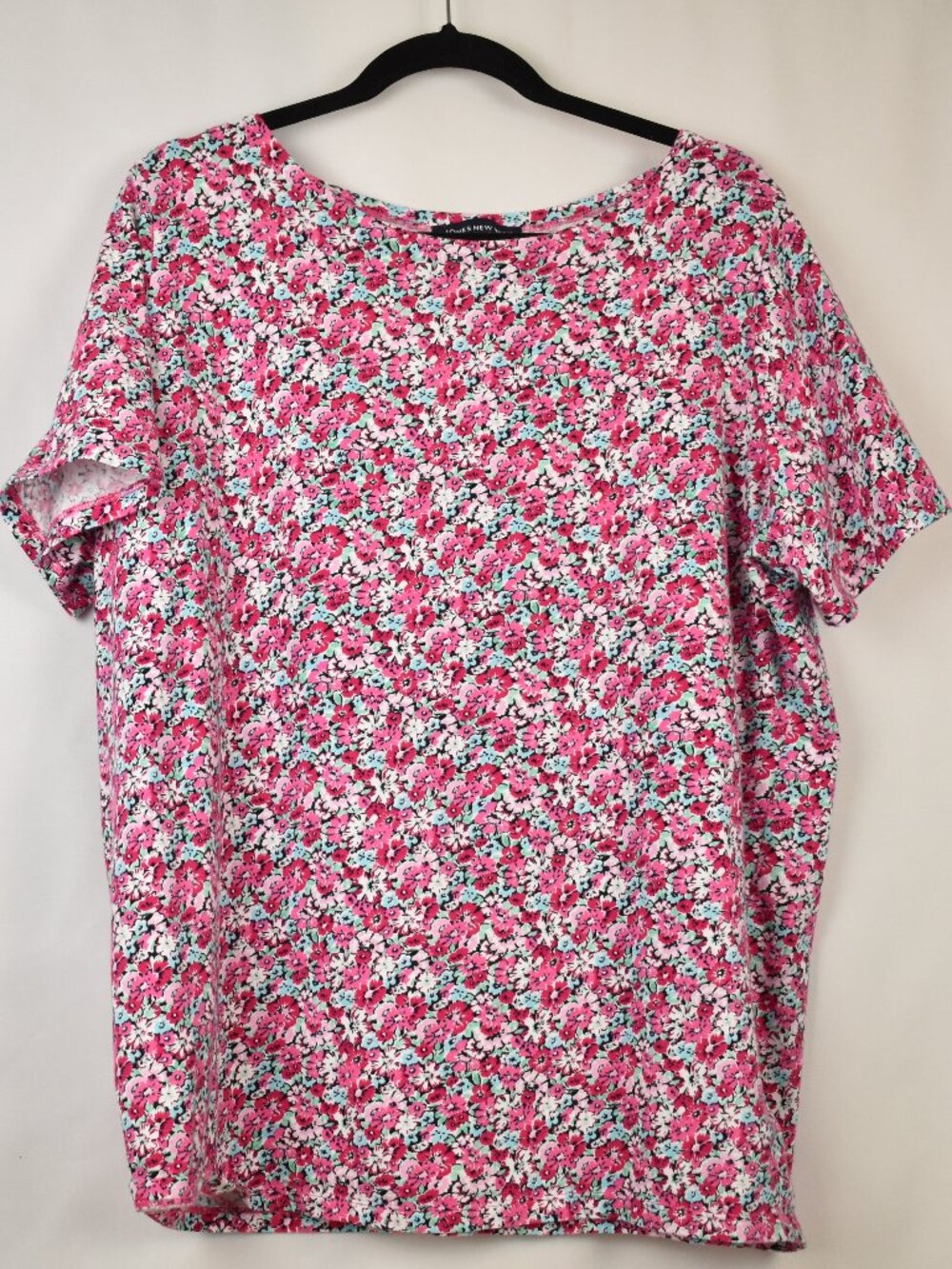 Jones New York Pink and White Cotton Floral Crew Neck Short Sleeve Top Size 3X